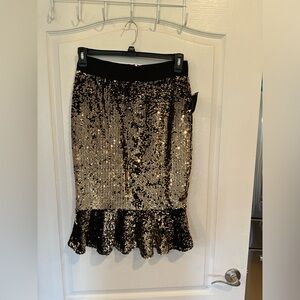 THALIA SODI black & gold Sequined Flare-Hem Ruffle Skirt sz small new w tag